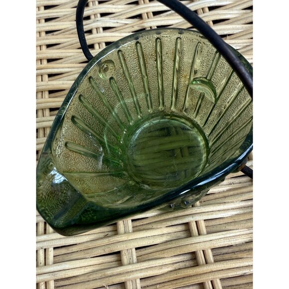 VIntage MCM Hazel Atlas Green Glass Mini coal bucket ashtray - Picture 4 of 7